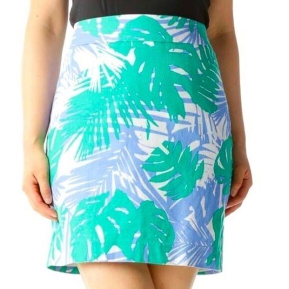 Ann Taylor LOFT Twill Tropical Foliage 🌴 Palm Fern Pencil Skirt White Resort - Picture 5 of 9